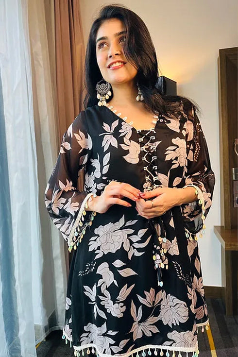 Tahira Black Floral Kurta Set